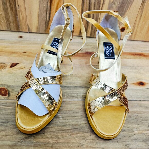 Wee Collection Gold Sequined Criss Cross Heels ~ NWOT! - Picture 1 of 6